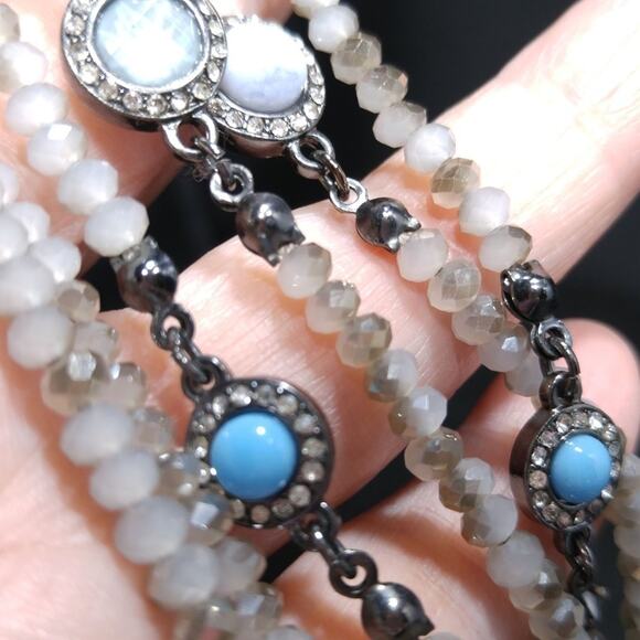 Loft Opaque Crystal Beaded Long Necklace, Faux Turquoise, 34 Inches, Layering - Picture 7 of 8